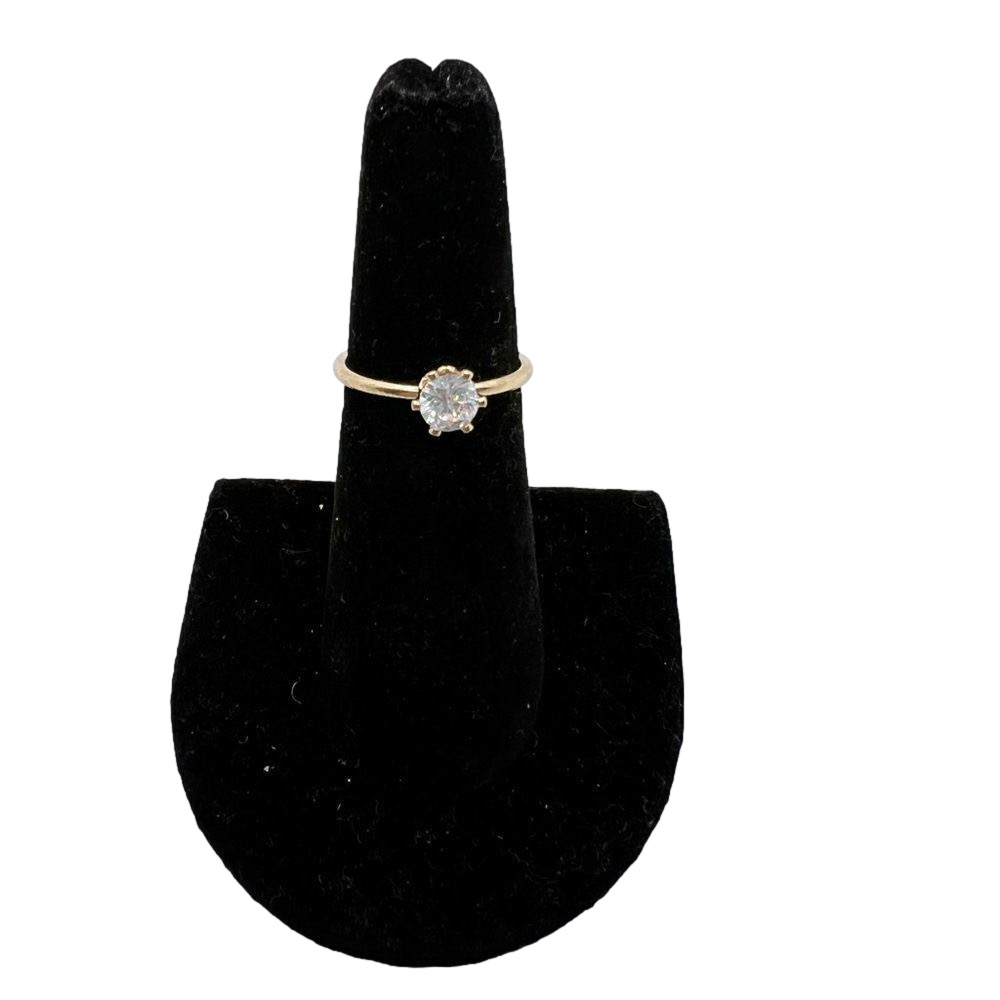 Round Faux Diamond Faceted Jewel Sparkly Ring on a Thin Gold Tone Band - Size 6